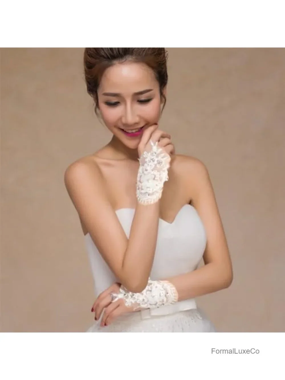 Rhinestone Flower Lace Fingerless Gloves Wedding Party Accessories